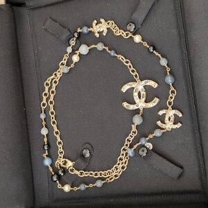 Chanel CC Pearl Gemstone Chain Long Necklace